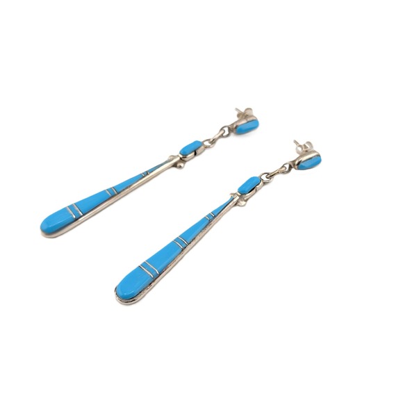 Zuni Dangle Earrings Signed Genuine Native Amer Jewelry Turquoise *** - Picture 2 of 10